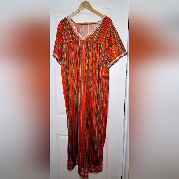Other - Handmade Vintage 70s Striped Multicolor Long Nightgown (L/XL)